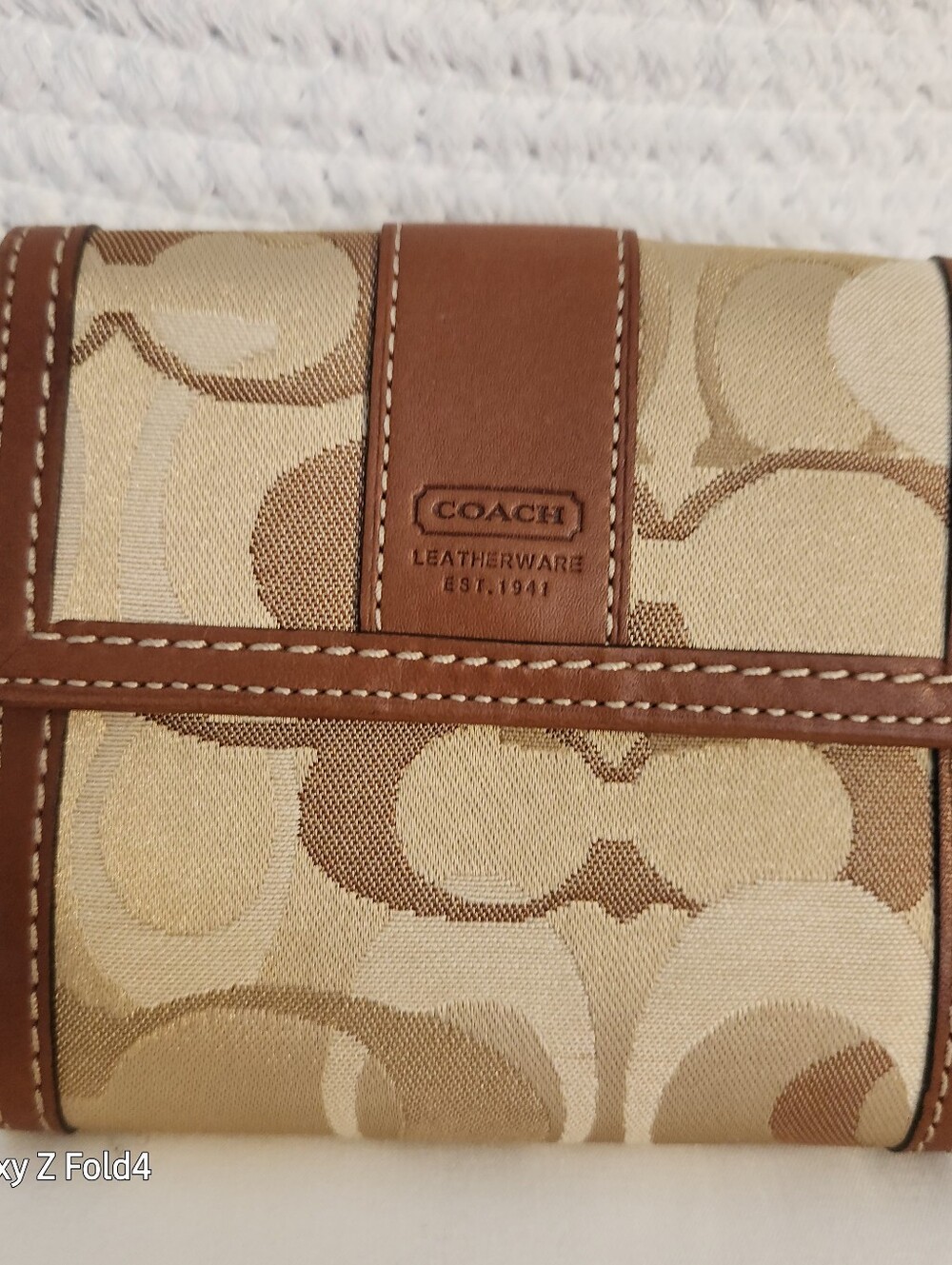 Coach Tan and Brown Signature Fold Wallet